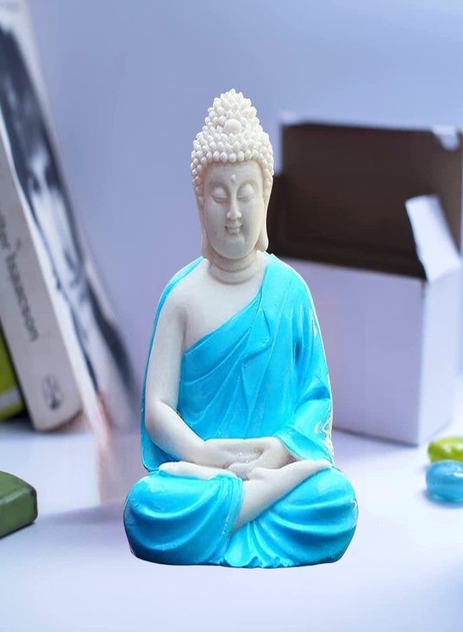 The Advitya تمثال بوذا أدفيتيا المتأمل جالسًا | هدية فريدة من نوعها، مصنوعة يدويًا من الرخام الصناعي، قطعة ديكور منزلي، تحفة فنية وفقًا لمبادئ فنغ شوي (أزرق، 5.5 بوصة)، تمثال - Image 4